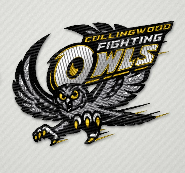 Collingwood Fighting Owls mascot – stitched embroidery preview